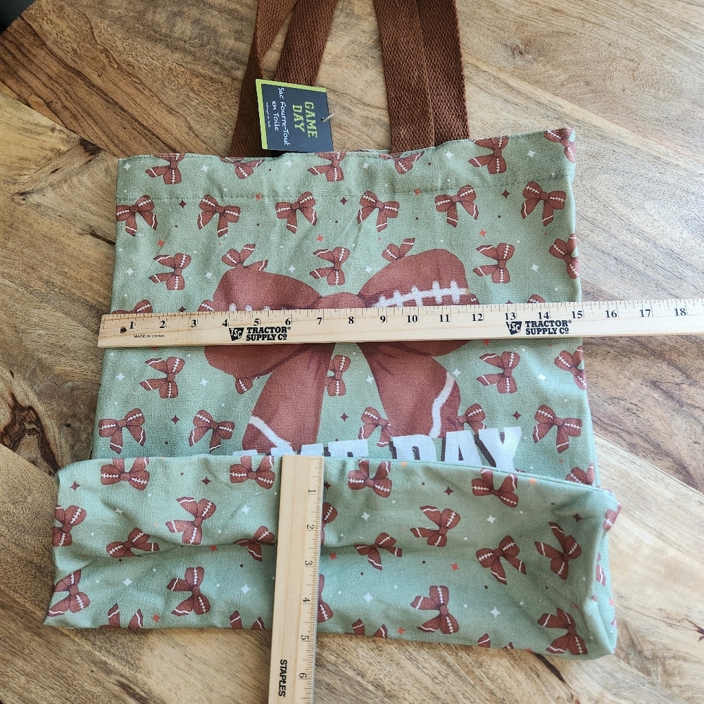 Game Day Football Bow Ribbon Light Canvas Tote Bag NWT - Picture 13 of 13